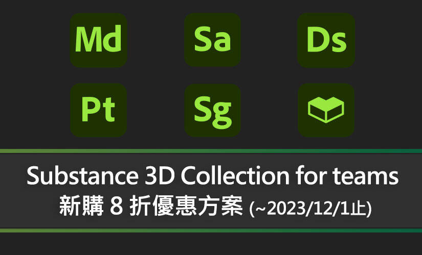 Substance 3D Collection for teams 新購 8 折優惠方案